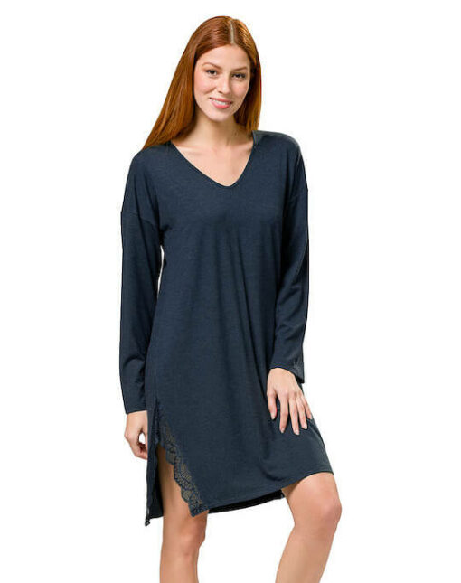 Harmony Nightdress V Neckline Lace Dark Blue