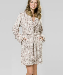 HARMONY FLEECE ANIMAL PRINT CROSS BREASTED ROBE