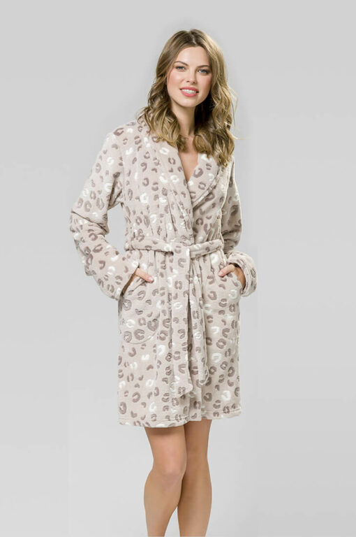 HARMONY FLEECE ANIMAL PRINT CROSS BREASTED ROBE