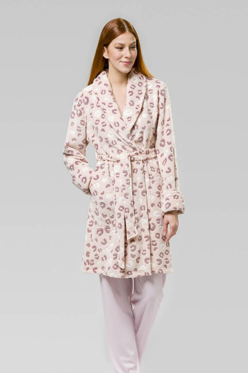 HARMONY FLEECE ANIMAL PRINT CROSS BREASTED ROBE